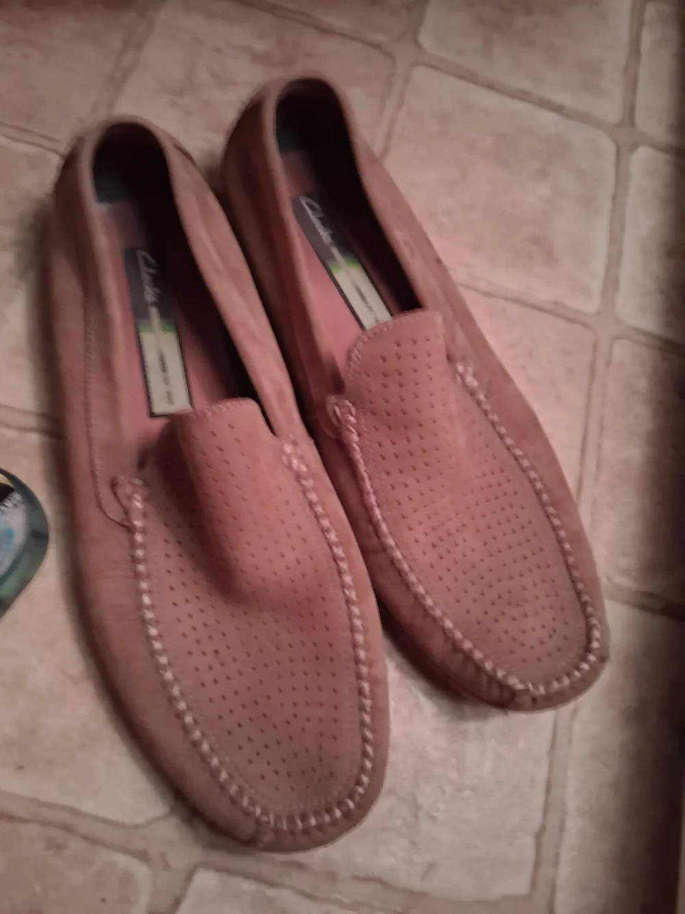 Clarks Perforated Suede Slip-On Loafers in Light Brown